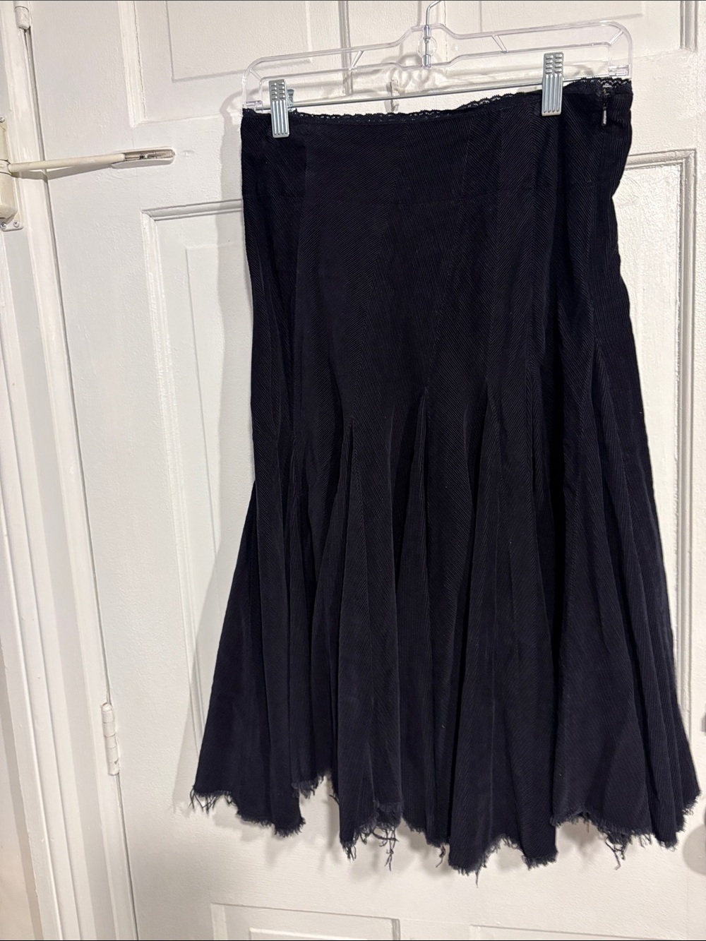 Free People navy A-Line Midi Skirt with Raw Hem